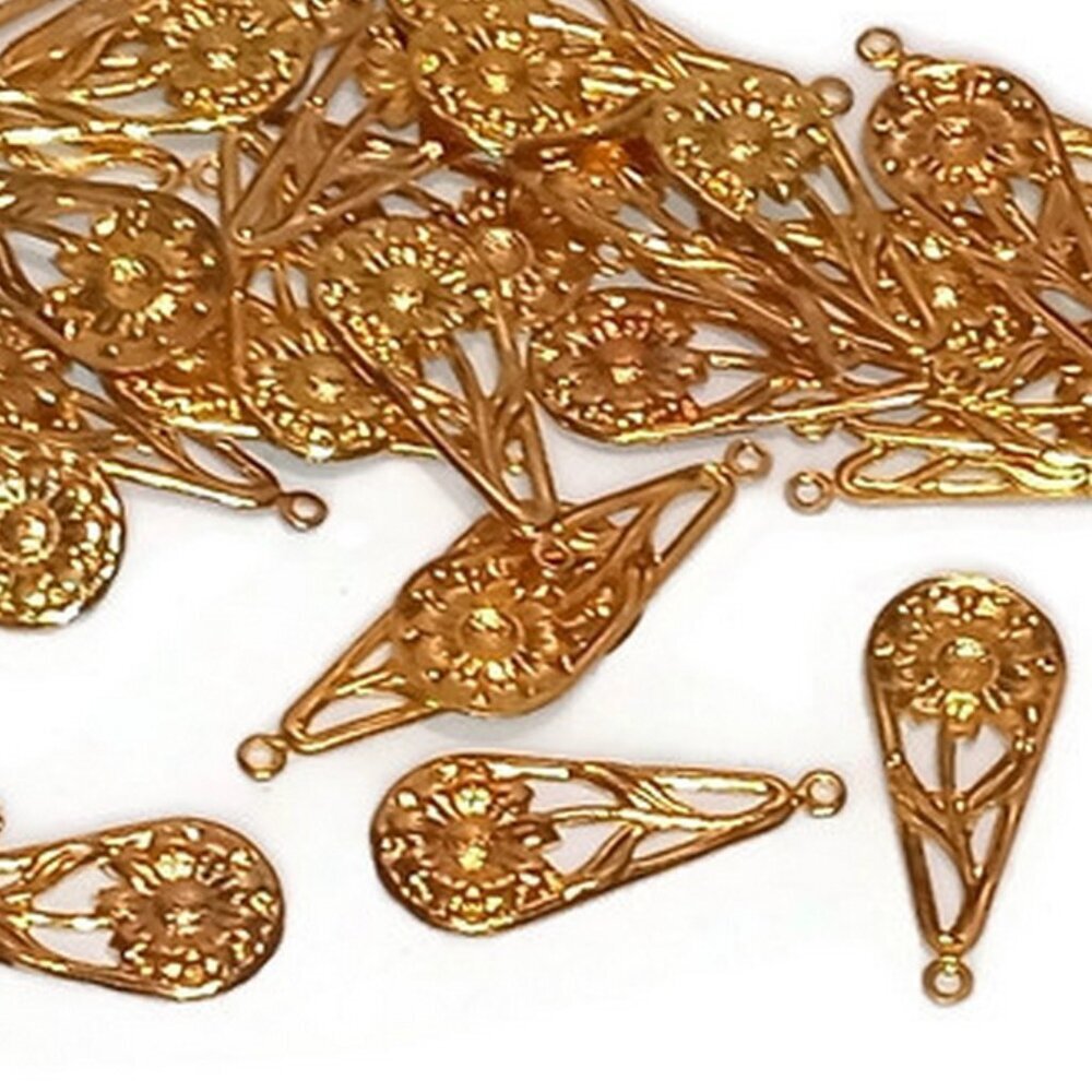 Gold‎ Plated Filigree Floral Teardrop Pendants